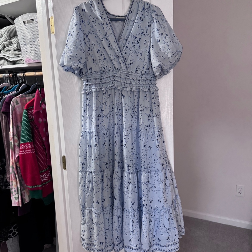 Max Studio Light Blue Floral Tiered Maxi Dress